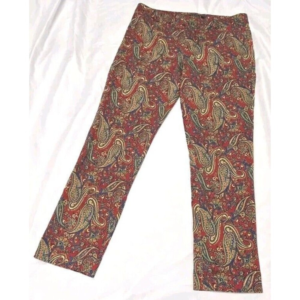 Lauren Ralph Lauren Pants Women Size 8 Paisley Pattern Deep Red - Picture 3 of 8